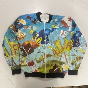 Vintage 80s paper thin football AOP zip up
